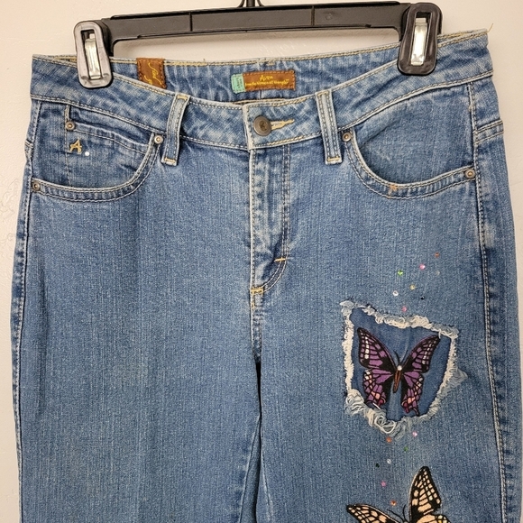 Aura by Wrangler Women's 4P Medium Wash Denim Embroidered Butterfly Jeans Y2K - Picture 6 of 8